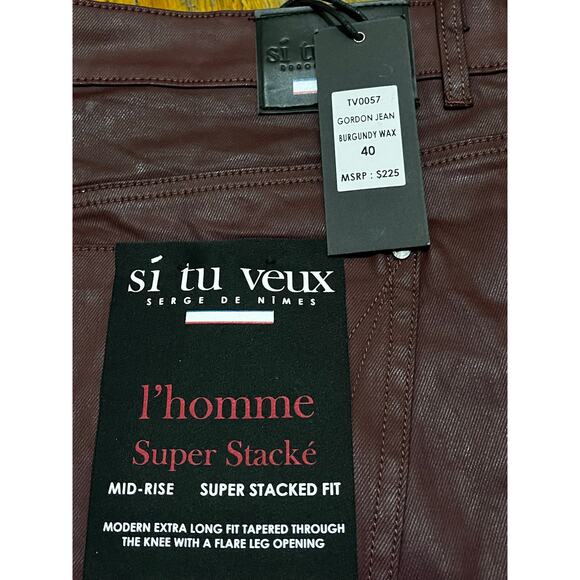 Si Tu Veux Gordon Jean’s Burgundy Wax Superstack  Size 40 - Picture 4 of 5